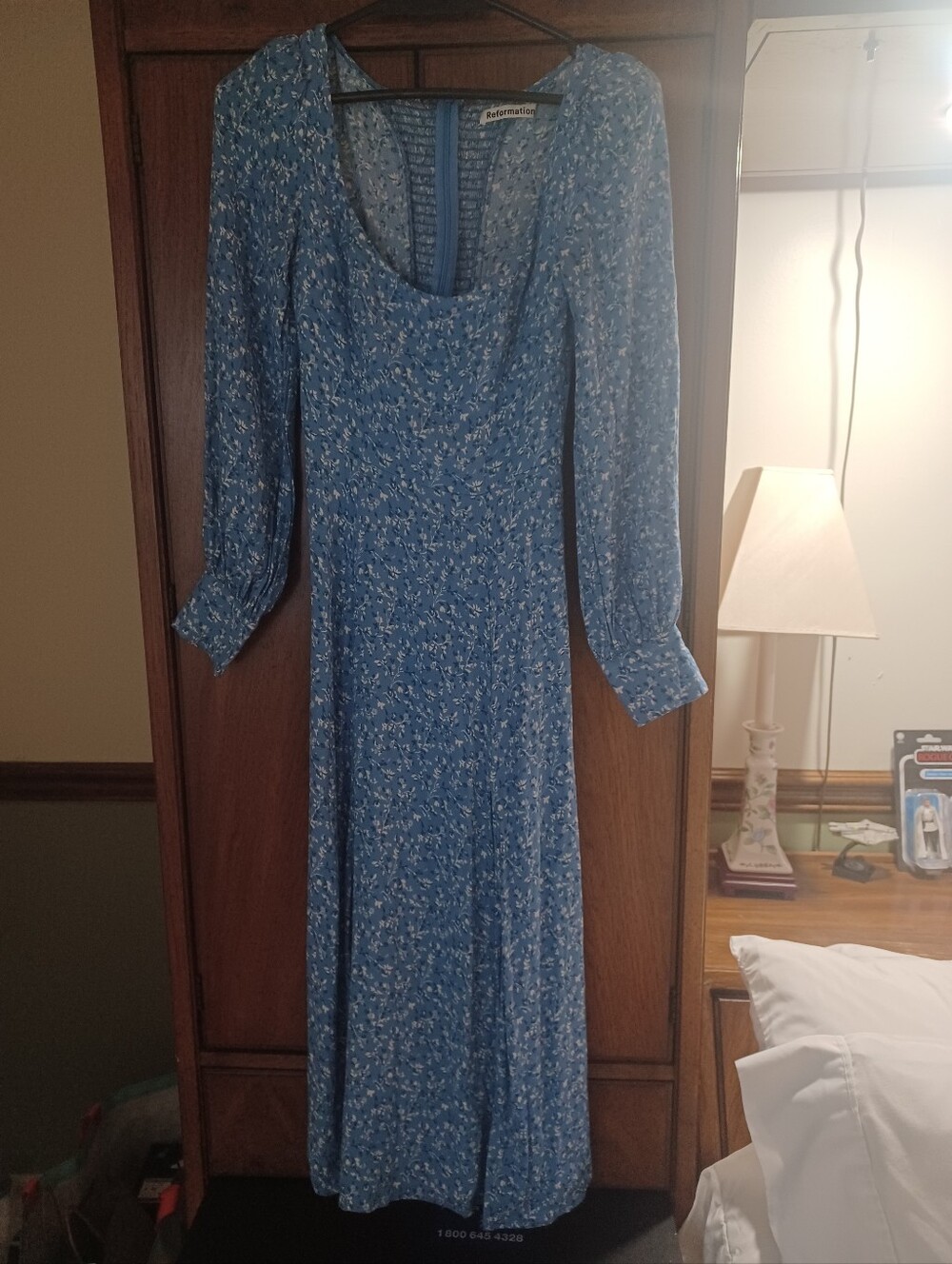 Reformation Blue Floral Midi Dress with Scoop Neck and Long Sleeves - Picture 12 of 13